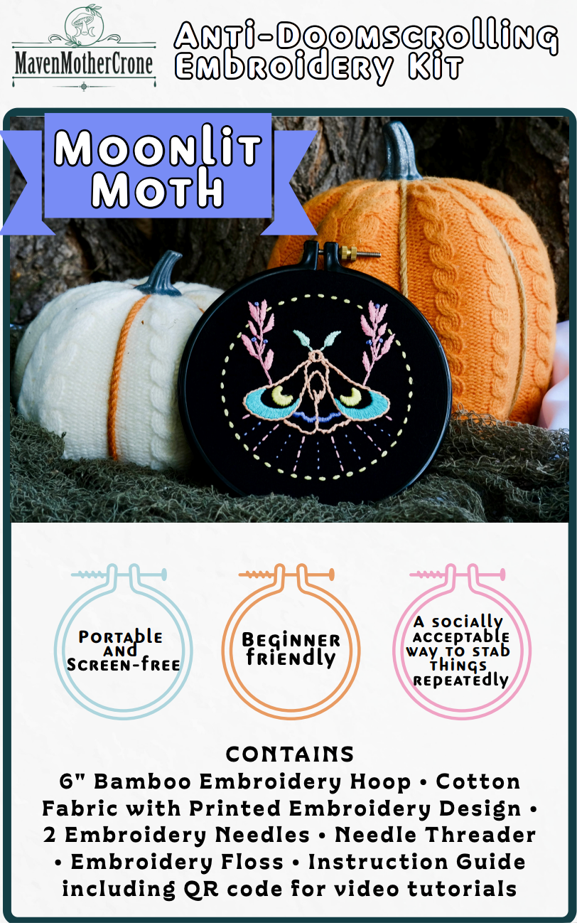 Moonlit Moth Anti-Doomscolling Embroidery Kit